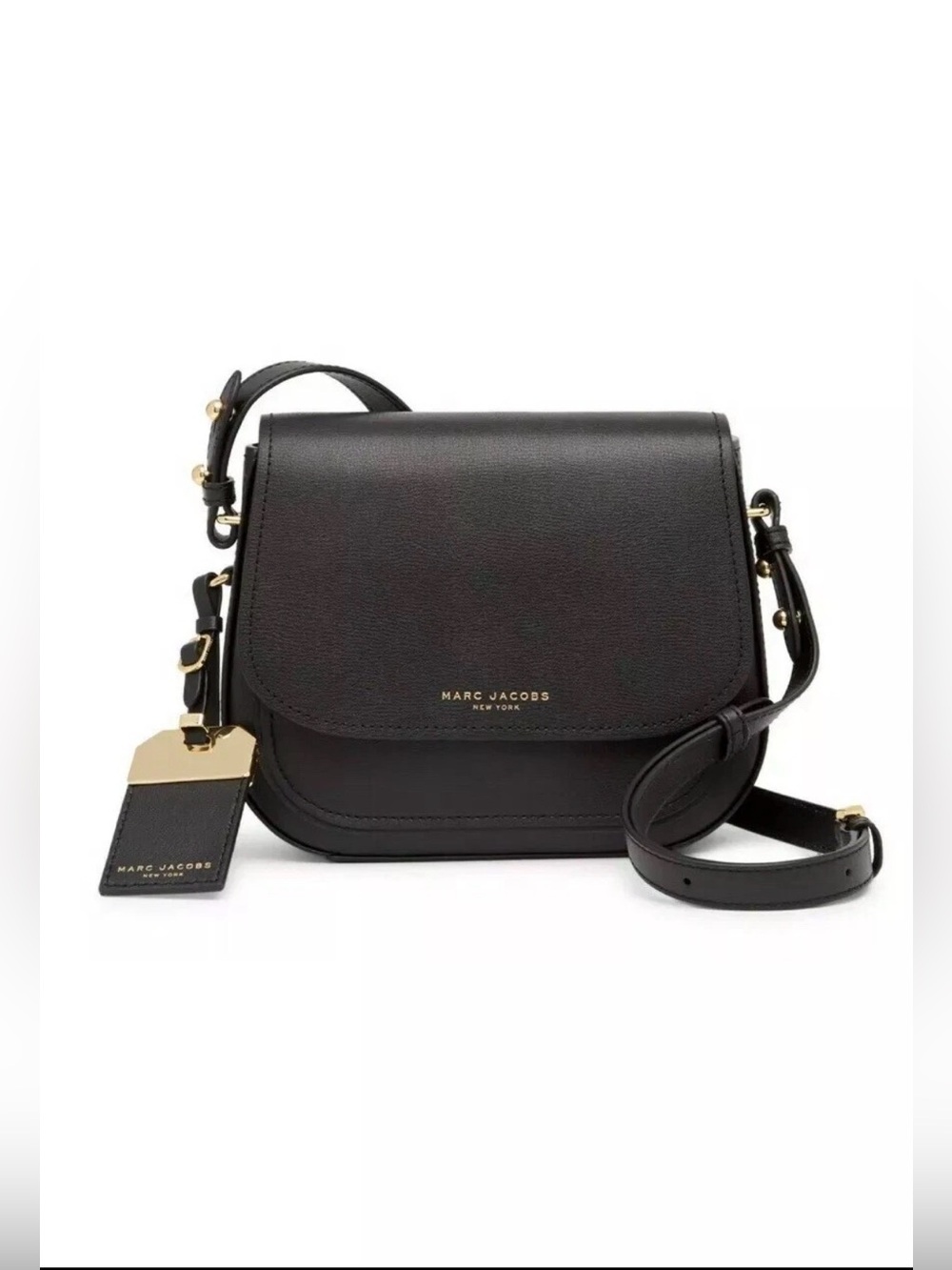 Marc Jacobs Black Leather Crossbody Saddle Bag with Gold Hardware